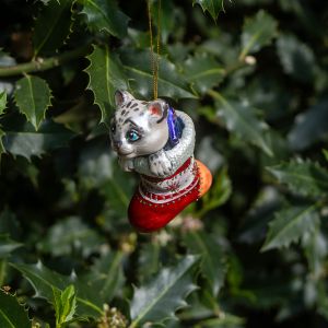 Елочная игрушка снежный барс в носке