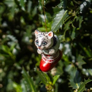 Елочная игрушка снежный барс в носке