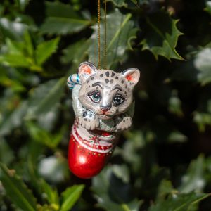 Елочная игрушка снежный барс в носке