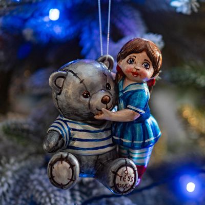 Елочные игрушки девочка-морячка с мишкой