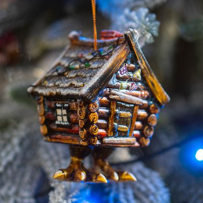 Елочная игрушка избушка на курьих ножках зимняя