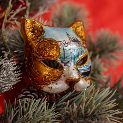 Елочная игрушка маска кота "Венеция"