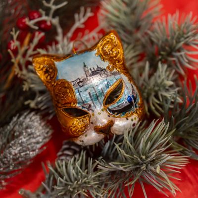 Елочная игрушка маска кота "Венеция"
