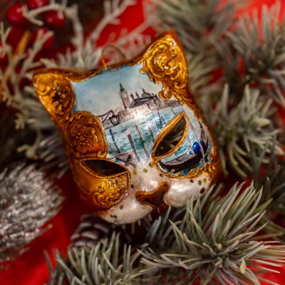 Елочная игрушка маска кота "Венеция"