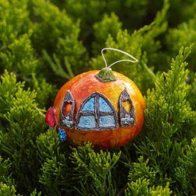 Елочная игрушка тыква мандарин домик