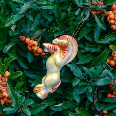 Елочная игрушка Лошадка на дыбах пламенная