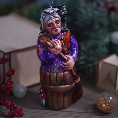 Елочная игрушка Баба Яга с котом