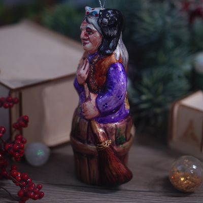 Елочная игрушка Баба Яга с котом