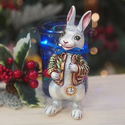 Елочная игрушка кролик с часами