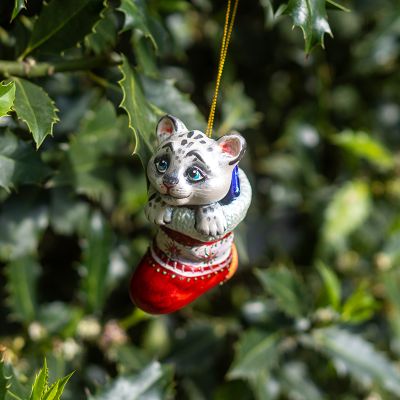 Елочная игрушка снежный барс в носке