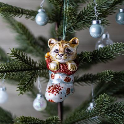Елочная игрушка львенок в носке