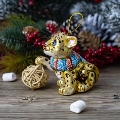 Елочная игрушка леопард малыш