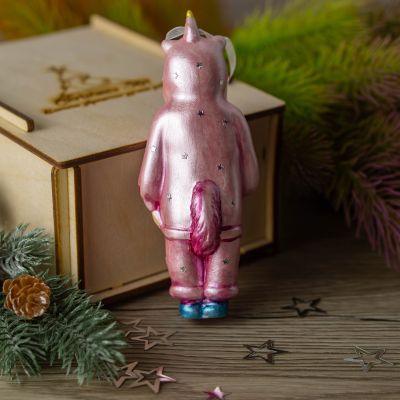 Елочная игрушка девочка в костюме единорога розовая