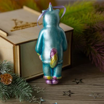 Елочная игрушка девочка в костюме единорога бирюза